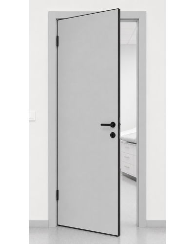 Дверной блок Капель Classic RAL 7035 светло-серый глухой с черной алюминиевой кромкой ДБВ