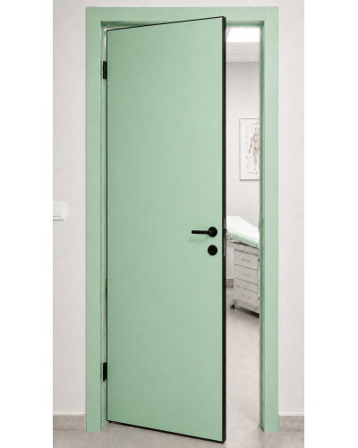 Дверной блок Капель Classic RAL 6019 ментоловый глухой с черной алюминиевой кромкой ДБВ